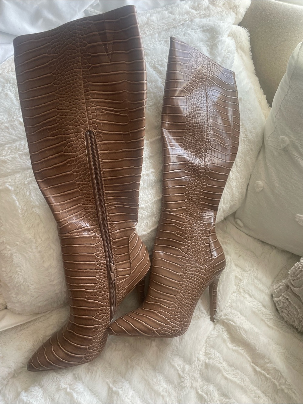 Charles By Charles David Brown Croc-Embossed Over-the-Knee Boots